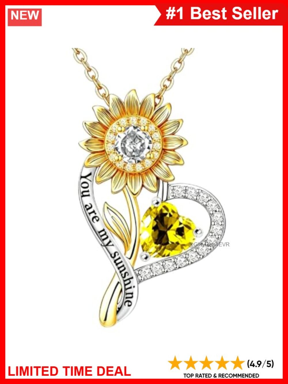 1CT Moissanite Sunflower Pendant Necklace 925 Sterling Silver Adjustable